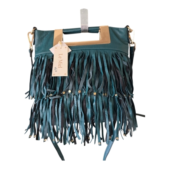 Le Miel Fringe Crossbody Bag Blue Women Cluch Detachable Strap Western Y2k New - Picture 2 of 16